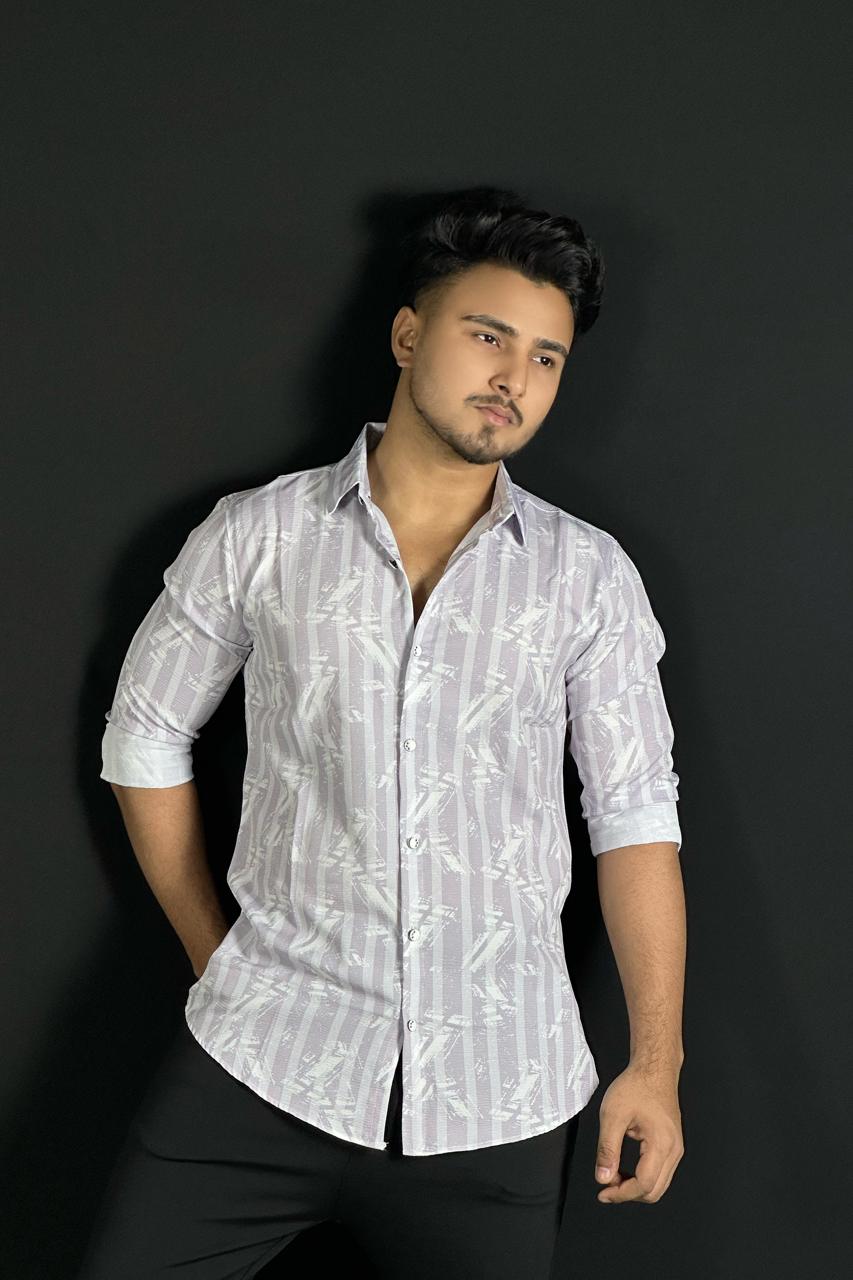 পার্পেল হোয়াইট প্রিন্টেড শার্ট-Lstripe